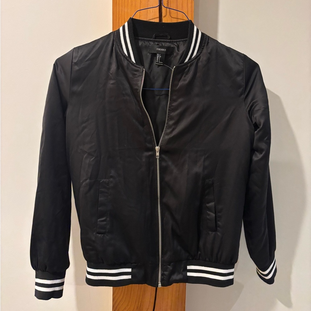 Forever 21 Black Varsity Bomber Jacket